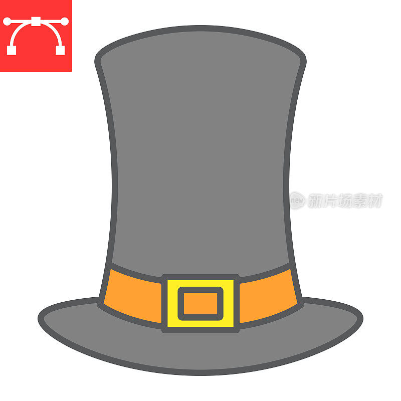 朝圣者帽子颜色线图标，感恩节和庆典，帽子符号矢量图形，可编辑的笔画填充轮廓图标，eps 10。